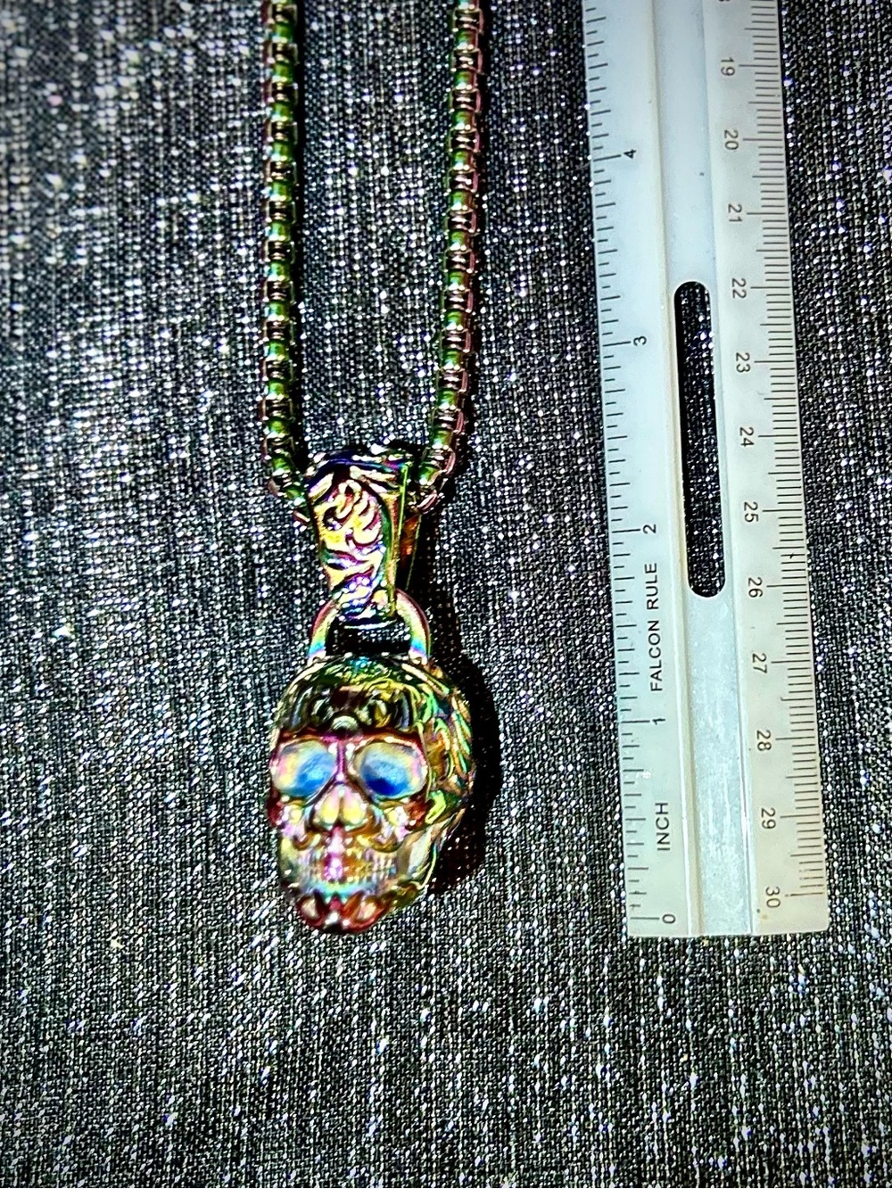 Large Iridescent Skull Pendant Necklace - Multicolor by Crucible